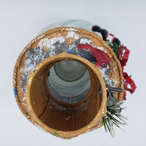 Metal Christmas Smiling Snowman Holding Wreath Bird on Hat Votive Candle Decor - Picture 9 of 11